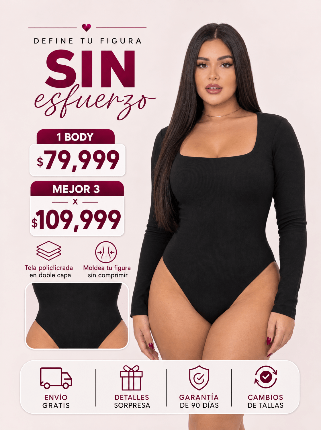 Body Luna - (Cuello Cuadrado + Manga Larga) - Rio ModaModa